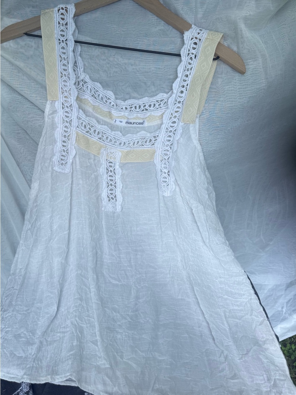 Maurices White Tank Top with Cream Trim and Lace Detail